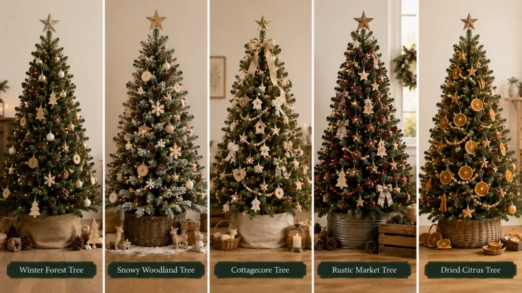 Festive tree collection in rustic style