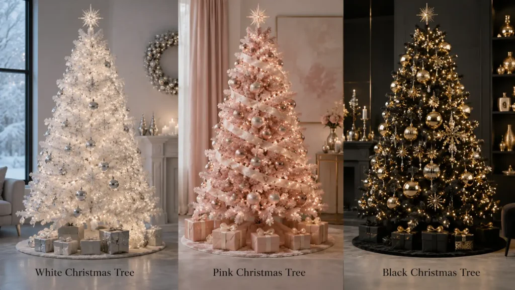 holiday tree displays in trio
